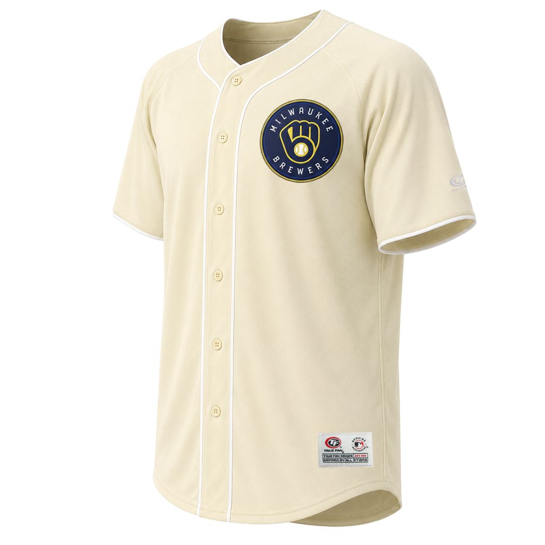 Milwaukee Brewers Stitches Cream Authentic MLB Jersey